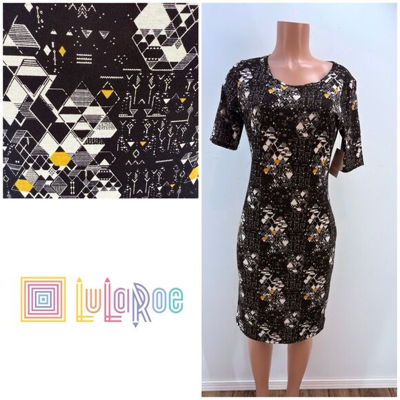 LuLaRoe Dresses & Skirts - LuLaRoe Julia Women Ladies Dress Bodycon L Black Geometric